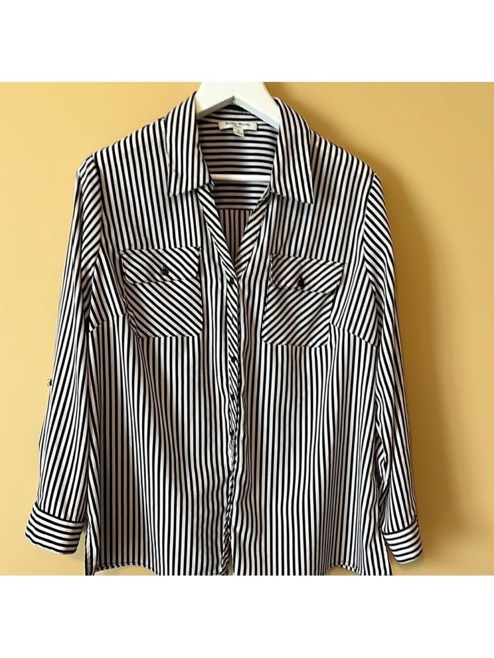 STUDIO WORKS plus size blouse. Black / cream stripe. 2X